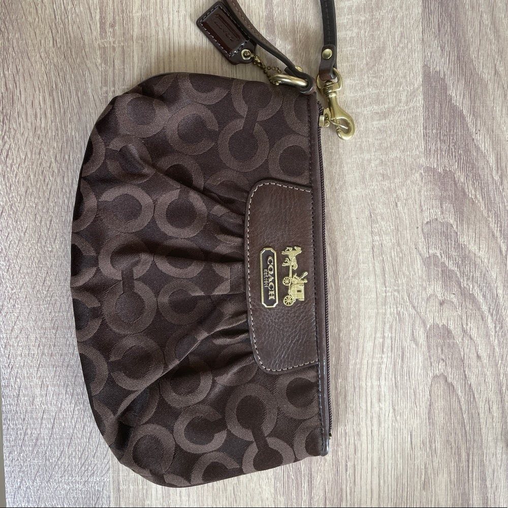 Coach Brown Signature Logo Wristlet Clutch Purse